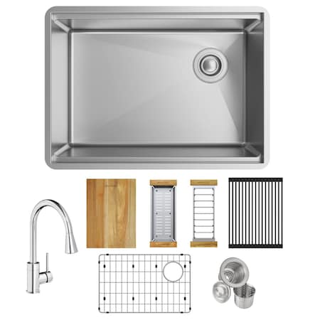 Elkay 18 Gauge Workstation SS 25-1/2" x 18-1/2" x 9" Single Bowl Undermount Sink and Faucet Kit ECTRU24169RTFCW